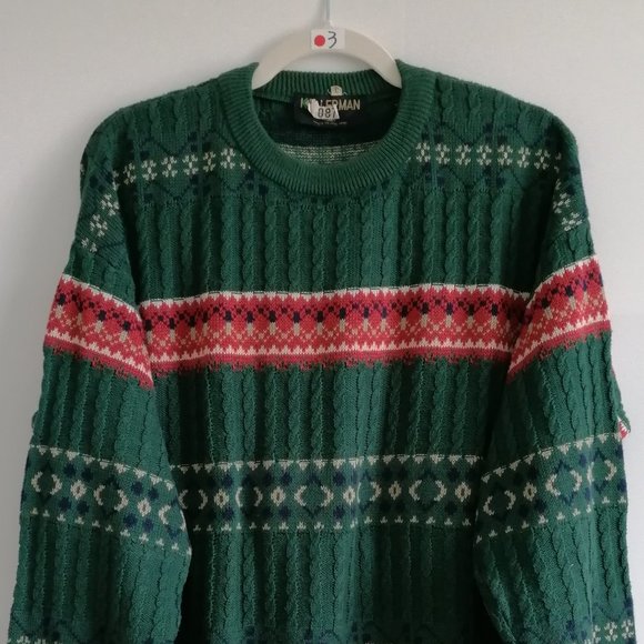 Kellerman Men's Green Sweater With Red Stripe Size See Measuremetns - Picture 3 of 6
